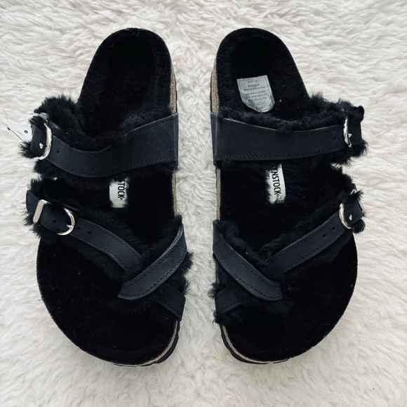 Birkenstock Miyari Shearling Black Leather Sandals size 37 W6 M4 - Picture 8 of 15